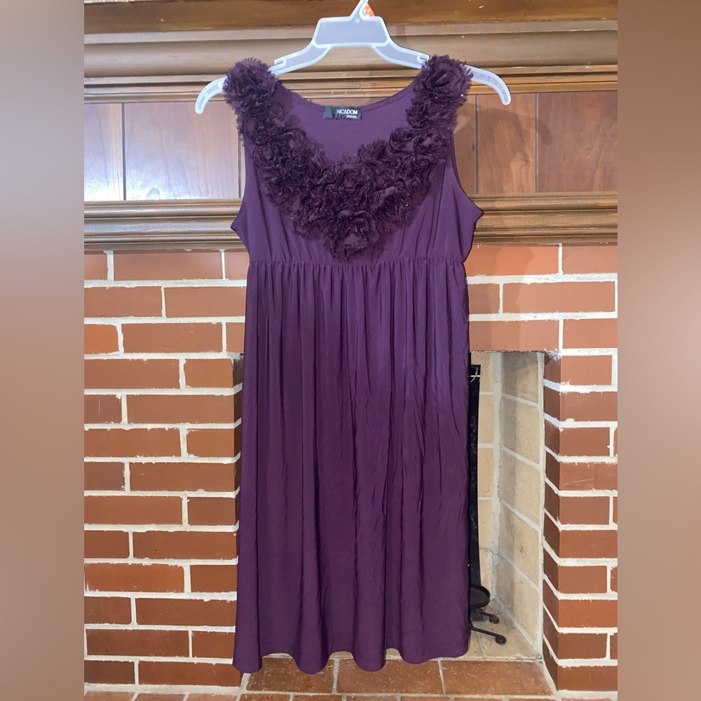 Purple Sleeveless Dress with Floral Neckline